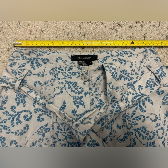 Sandro size 2,linen blend EUC Cream and Blue A-Line Mini Skirt with Tie Front - Picture 5 of 12